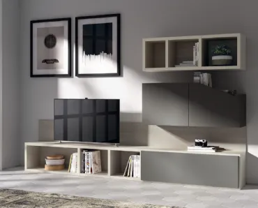 Parete Attrezzata Living Flux in laccato opaco Grigio Titanio di Scavolini