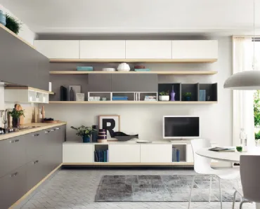 Parete Attrezzata Living Foodshelf in laccato Bianco e Frassino di Scavolini
