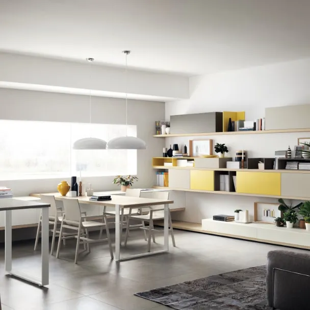 Parete Attrezzata Living Foodshelf in laccato Tortora e Giallo di Scavolini