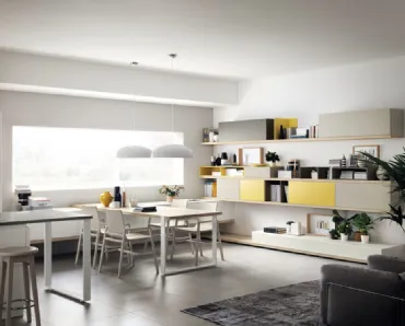 Parete Attrezzata Living Foodshelf in laccato Tortora e Giallo di Scavolini