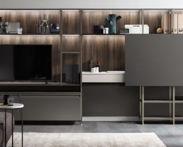 Parete Attrezzata Living Formalia in Laccato opaco Grigio Ferro di Scavolini