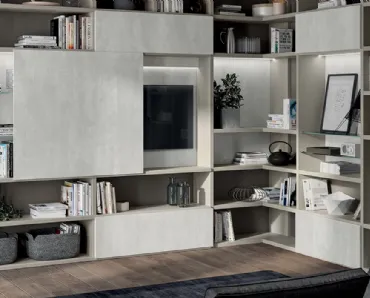Parete Attrezzata Living Liberamente in decorativo Concrete Jersey di Scavolini