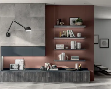 Parete Attrezzata Living Liberamente in decorativo Rovere Lavagna di Scavolini