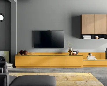 Parete Attrezzata Living Liberamente in laccato lucido Giallo Senape di Scavolini