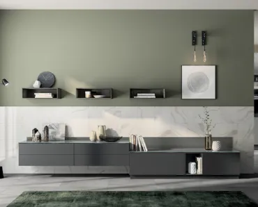 Parete Attrezzata Living Liberamente in laccato opaco Grigio Ferro di Scavolini