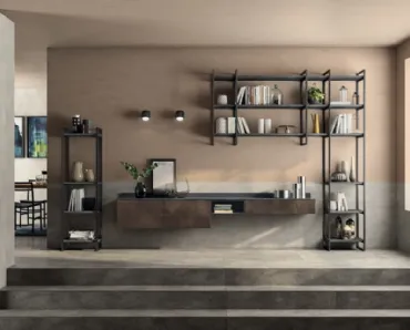 Parete Attrezzata sospesa Living Liberamente in decorativo Oxide Bronze di Scavolini