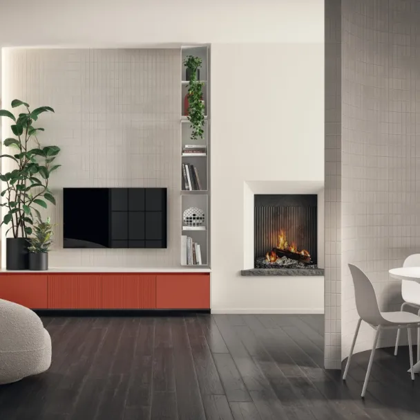 Parete Attrezzata Living Libra in laccato Rosso Marocco di Scavolini