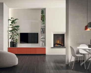 Parete Attrezzata Living Libra in laccato Rosso Marocco di Scavolini
