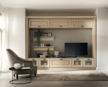 Parete Attrezzata Living Madeleine in Frassino Bianco Burro di Scavolini