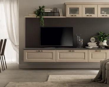 Parete Attrezzata sospesa Living Madeleine in Frassino Bianco Burro di Scavolini