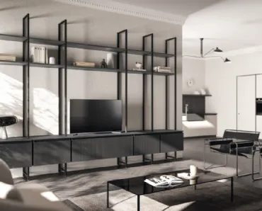 Parete Attrezzata Living Mira in laccato Grigio Ferro di Scavolini