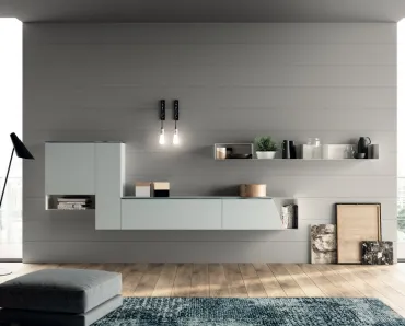 Parete Attrezzata sospesa Living Mood in laccato opaco Ghiaccio di Scavolini