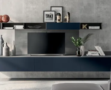 Parete Attrezzata sospesa Living Mood in laccato Blu Moon di Scavolini