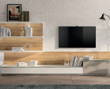 Parete Attrezzata Living Mood in laccato opaco Visone e Bianco Prestige di Scavolini