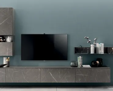 Parete Attrezzata sospesa Living Mood in Laminato Pietra Grey di Scavolini