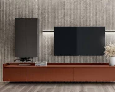 Parete Attrezzata Living Motus in laccato opaco Ruggine di Scavolini