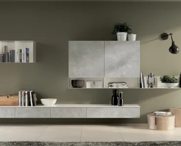 Parete Attrezzata Living Sax in decorativo Concrete Light di Scavolini