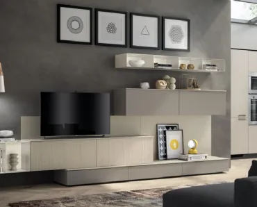 Parete Attrezzata Living Sax in decorativo Rovere e Laccato di Scavolini