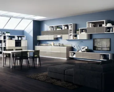 Parete Attrezzata Living Tetrix in vetro laccato lucido Tortora e Visone di Scavolini