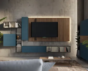 Parete Attrezzata Rebel Living 06 in laccato opaco e legno di Fimar