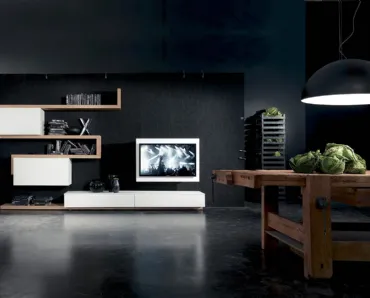 Parete Attrezzata con porta TV orientabile Side 07 in laccato opaco e legno di Fimar