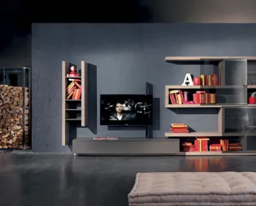 Parete Attrezzata con porta TV orientabile Side 08 in laccato opaco e legno di Fimar