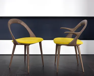 Sedia di design in legno massello con seduta rivestita in tessuto Ester di Porada