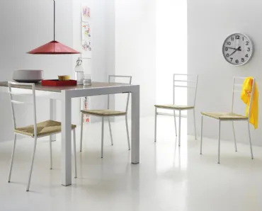Sedia Quadrifoglio in metallo con seduta in paglia sintetica di Scavolini