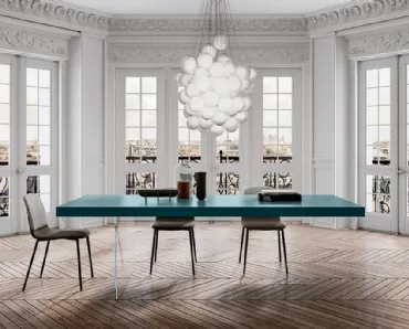 Tavolo Air Air 2170L Laccato color Ottanio con base in vetro di Lago