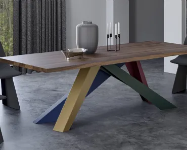 Tavolo Big Table con piano in legno e gambe in acciaio tagliato al laser in diverse misure e forme geometriche, sagomate e verniciate opache, in numerose combinazioni di colori, di Bonaldo