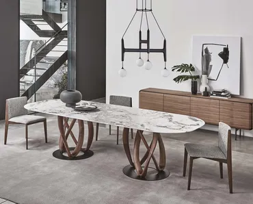 Tavolo ovale con piano in marmo e base in legno massello Infinity di Porada