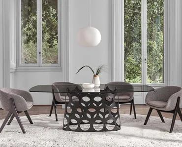 Tavolo Jean con top in cristallo di Porada