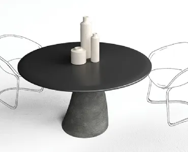 Tavolo tondo Malone con top in laccato Nero e base in cemento di Minotti Italia