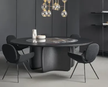 Tavolo rotondo Mellow ST con top in legno e ceramica con base in poliuretano di Bonaldo