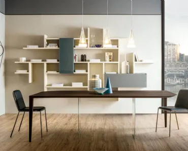 Tavolo P&J 2455 in legno scuro con base in vetro e legno di Lago