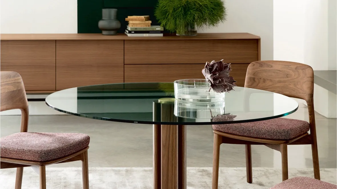 Tavolo rotondo in cristallo Quadrifoglio di Porada