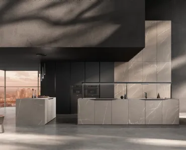 Cucina Design lineare Elementi 01 in ceramica gres effetto pietra di Snaidero