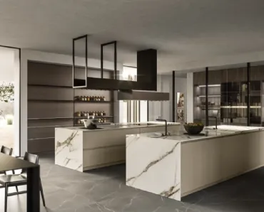 Cucina Design con doppia isola Link 02 in laccato e gres di Snaidero