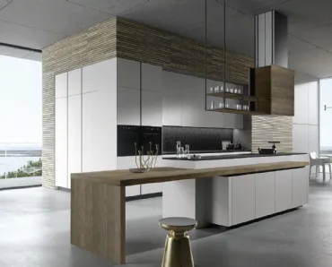 Cucina Design con isola Look Grigio Urbano e Rovere di Snaidero