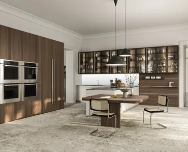 Cucina Design con penisola Opera 01 in legno e laccato di Snaidero