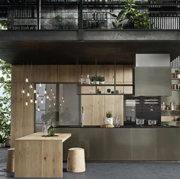 Cucina Design con isola e penisola Opera Alluminio e Rovere di Snaidero