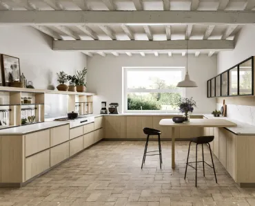 Cucina Design angolare con penisola Quadra 02 in Rovere di Snaidero