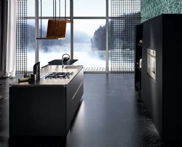 Cucina Design con isola Vision 01 in laccato nero di Snaidero