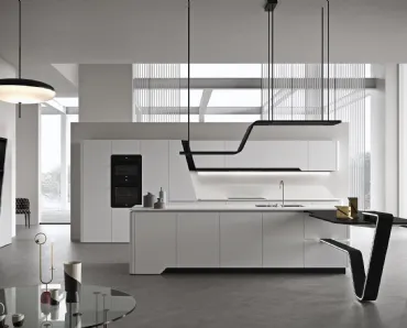 Cucina Design con isola dalla geometria perfetta in laccato opaco bianco Vision 01 di Snaidero
