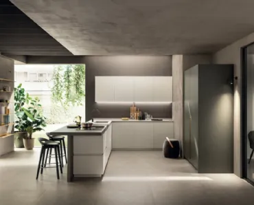 Cucina Moderna DeLinea in laccato Bianco e gres Calce Grigio di Scavolini