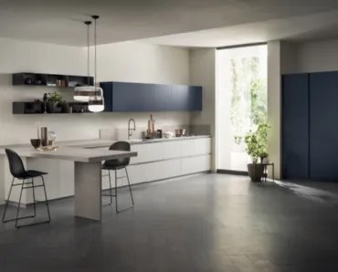 Cucina Moderna DeLinea in Concrete Jersey e Blu Moon opaco di Scavolini