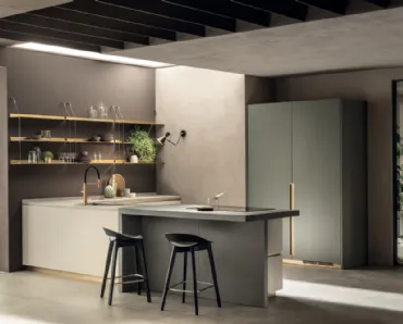 Cucina Moderna DeLinea in laccato Tortora e Verde Minerale di Scavolini