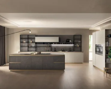 Cucina Moderna DeLinea in Pietra Grey e Grigio Chiaro di Scavolini