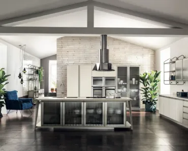 Cucina Moderna Diesel Open Workshop con Top in Quarz Motley di Scavolini