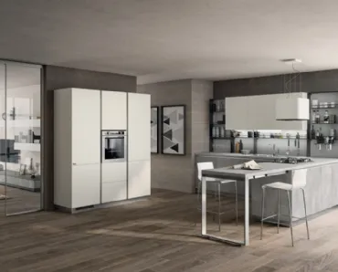 Cucina Moderna Evolution in Concrete Medium e Bianco opaco di Scavolini